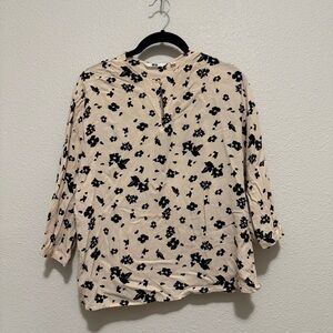 Uniqlo Womens Floral Blouse Top Long Sleeve - Beige Black - size X-Small